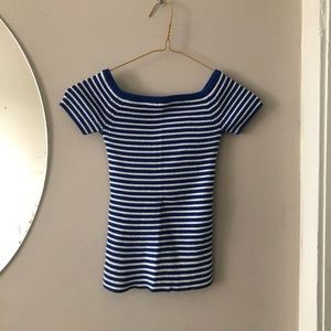 madewell | off the shoulder sweater tank in stripe